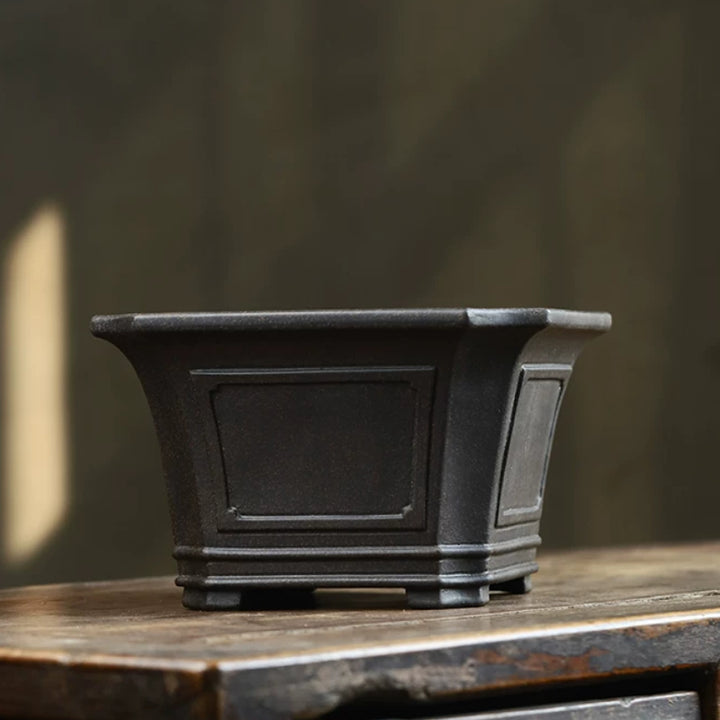 8.1 inch (20.8cm) Wide 5.4 inch (13.8cm) Deep Corner-Cut Square Black High-End Bonsai Pot