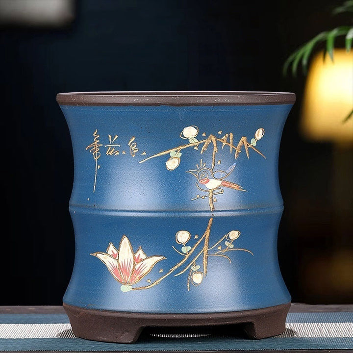 8.2" (21cm) Deep Bamboo Inspired Artistic Cascade Bonsai Pot