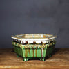 8.2 inch (21cm) Medium-Sized Exclusive Drip Glaze Hexagonal Bonsai Pots Green Drip Glaze Color