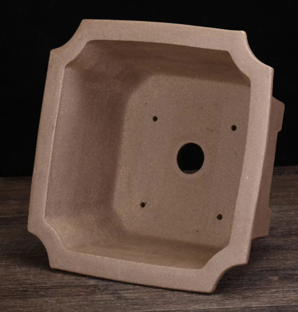 8.2" (21cm) Square Flared Corner-Cut Unglazed Bonsai Pot Inner View