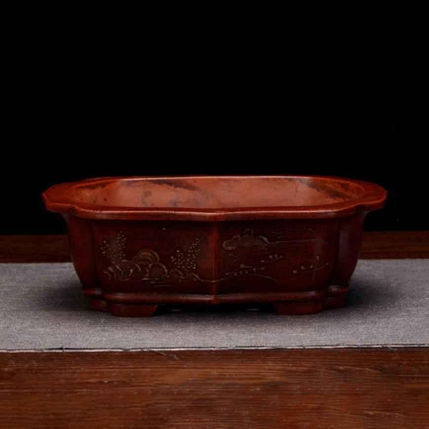 8.2" (21cm) Antique Style Unglazed Oval Bonsai Pot