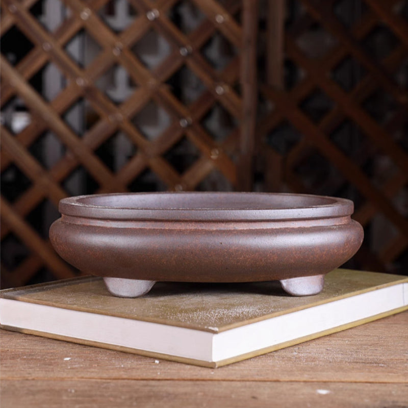 8.2 inch (21cm) Medium-Sized Bulged Oval Wood-Fired Unglazed Bonsai Pot