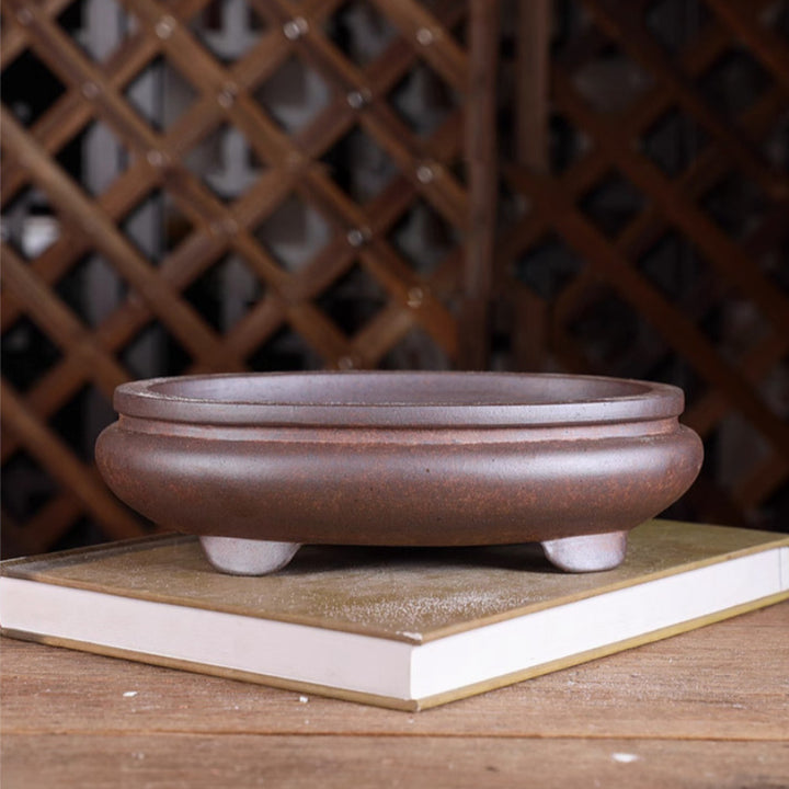 8.2 inch (21cm) Medium-Sized Bulged Oval Wood-Fired Unglazed Bonsai Pot