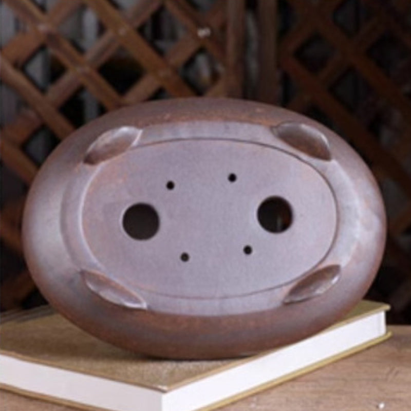 8.2 inch (21cm) Medium-Sized Bulged Oval Wood-Fired Unglazed Bonsai Pot Bottom View