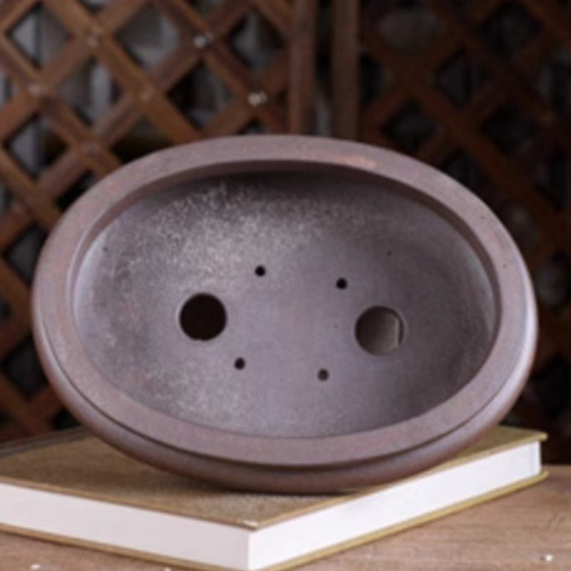 8.2 inch (21cm) Medium-Sized Bulged Oval Wood-Fired Unglazed Bonsai Pot Inner View