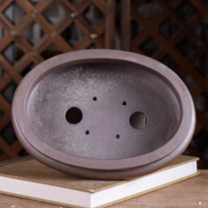 8.2 inch (21cm) Medium-Sized Bulged Oval Wood-Fired Unglazed Bonsai Pot Inner View