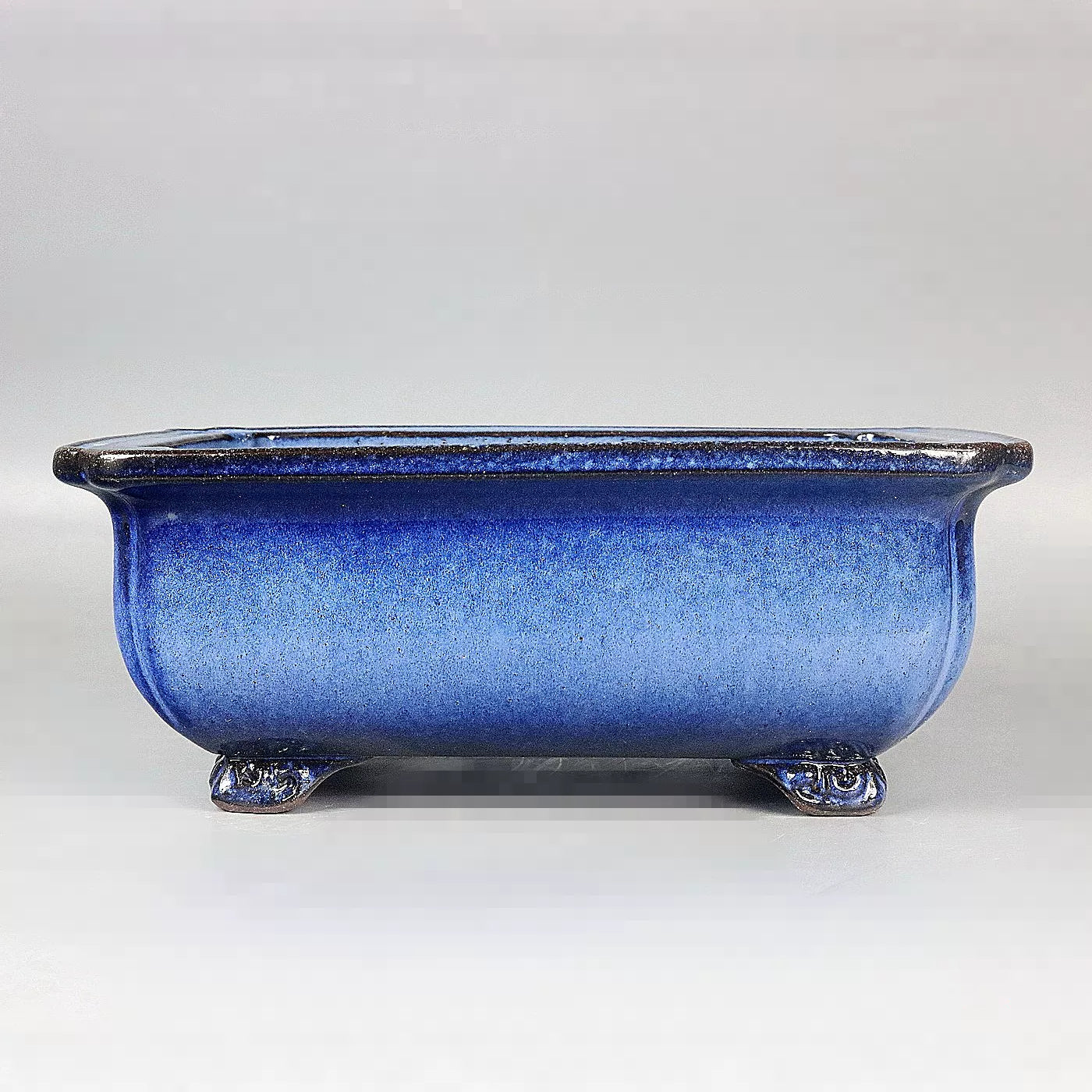8.2 inch (21cm) Blue Multi-Tone Glazed Bulged Rectangular Bonsai Pot with Flared Rim