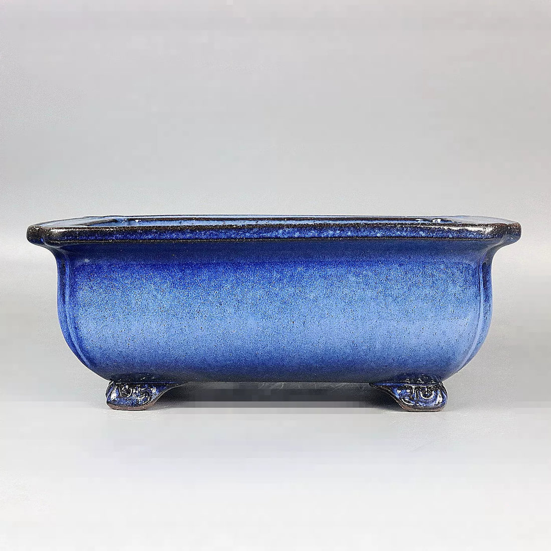 8.2 inch (21cm) Blue Multi-Tone Glazed Bulged Rectangular Bonsai Pot with Flared Rim