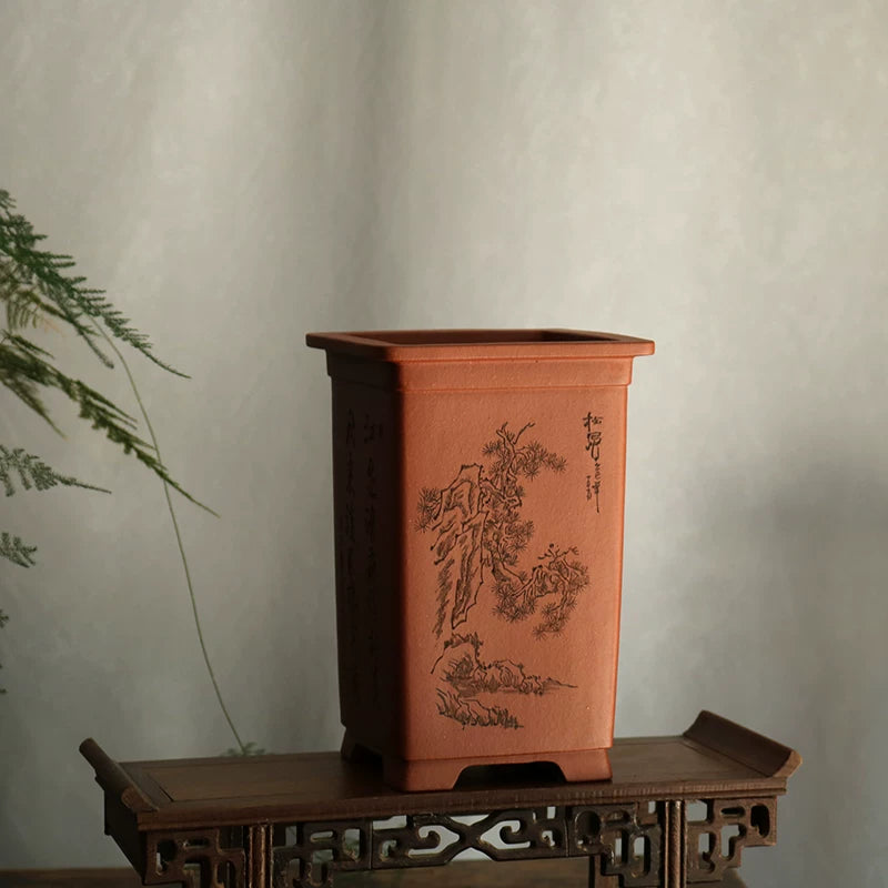 8.2 inch (21cm) Deep Square Unglazed Traditional Cascade Bonsai Pot