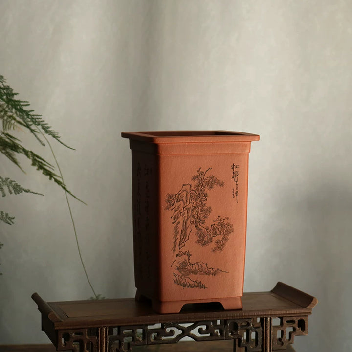 8.2 inch (21cm) Deep Square Unglazed Traditional Cascade Bonsai Pot