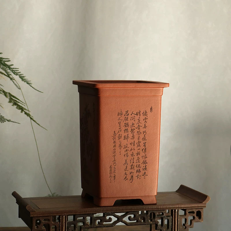 8.2 inch (21cm) Deep Square Unglazed Traditional Cascade Bonsai Pot