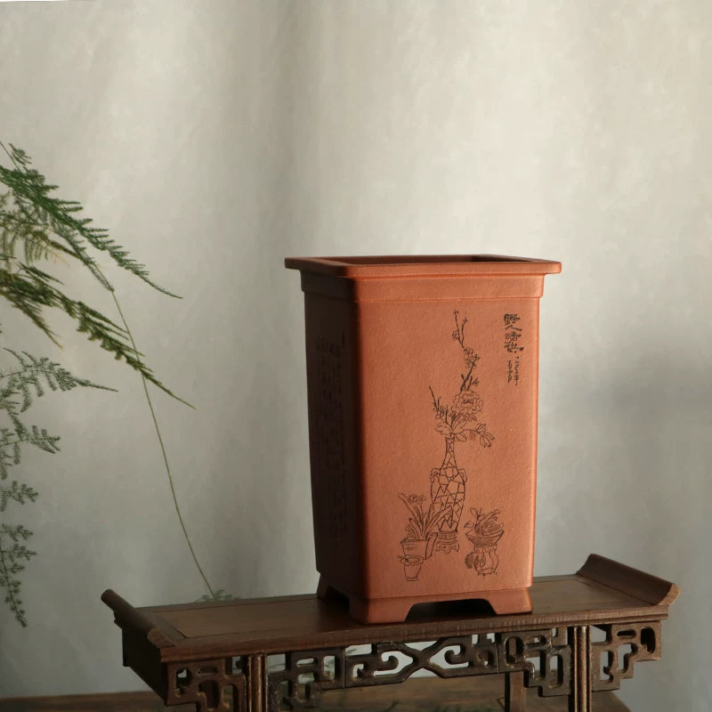 8.2 inch (21cm) Deep Square Unglazed Traditional Cascade Bonsai Pot