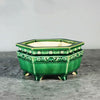 8.2 inch (21cm) Medium-Sized Exclusive Drip Glaze Hexagonal Bonsai Pots Green Solid Glaze Color