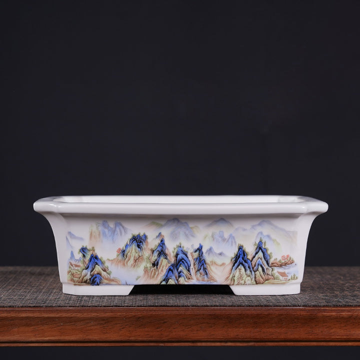 8.2 inch (21cm) Medium-Sized Rectangular Corner-Cut Artistic Ceramic Bonsai Pots Style 1