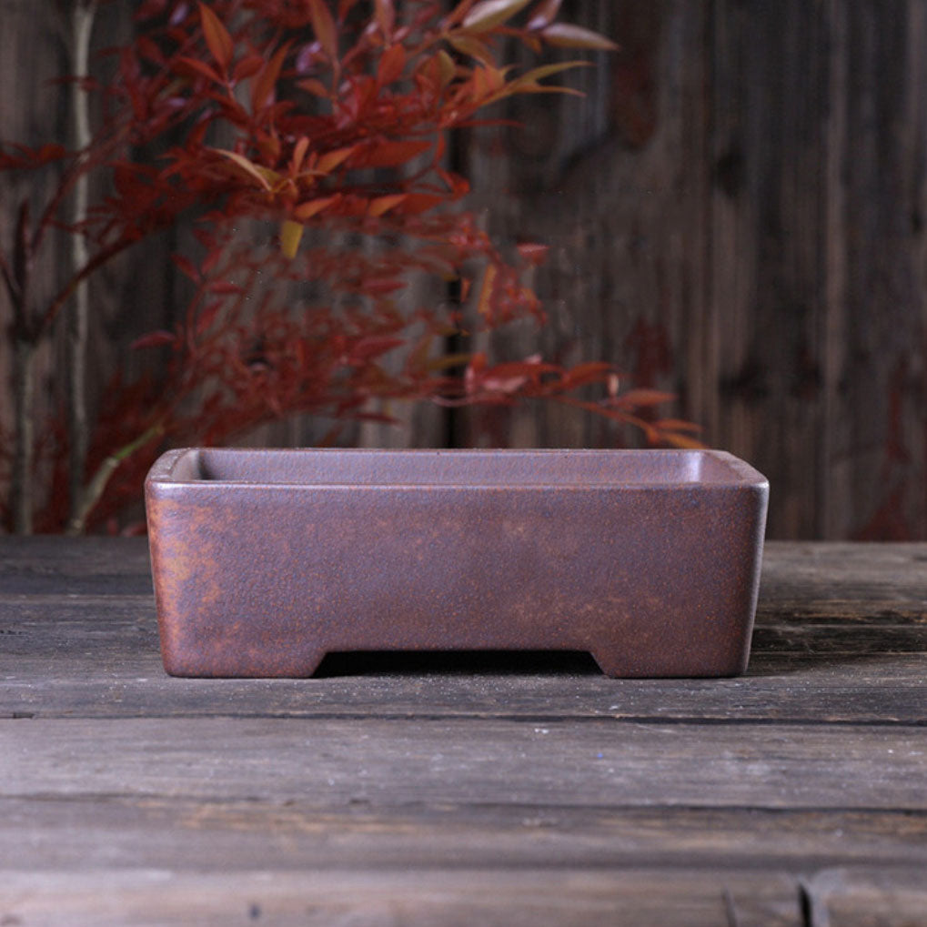 8.2 inch (21cm) Medium-Sized Rectangular Firewood Burning Speckled Finish Bonsai Pot