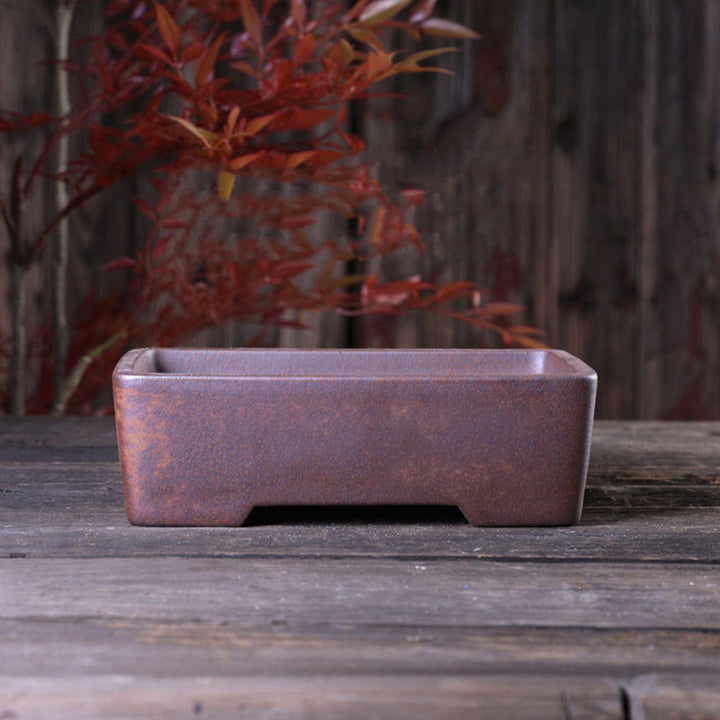 8.2 inch (21cm) Medium-Sized Rectangular Firewood Burning Speckled Finish Bonsai Pot