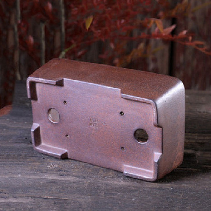 8.2 inch (21cm) Medium-Sized Rectangular Firewood Burning Speckled Finish Bonsai Pot Bottom View