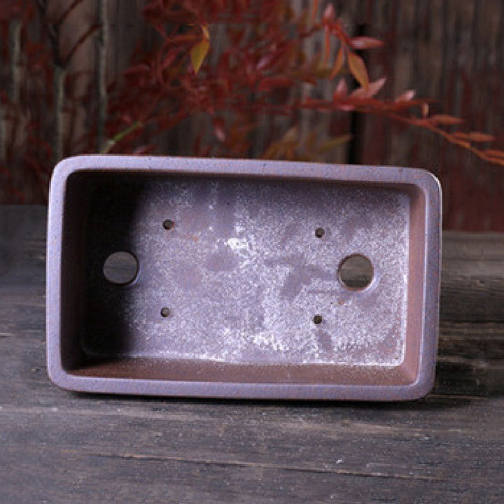 8.2 inch (21cm) Medium-Sized Rectangular Firewood Burning Speckled Finish Bonsai Pot Inner View