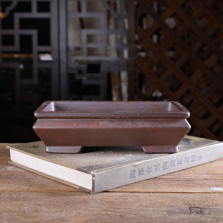 8.2 inch (21cm) Medium-Sized Rectangular Speckled Finish Bonsai Pot w Tapered Sides