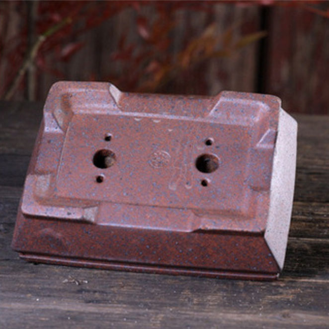8.2 inch (21cm) Medium-Sized Rectangular Speckled Finish Bonsai Pot w Tapered Sides Bottom View