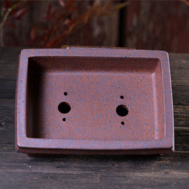 8.2 inch (21cm) Medium-Sized Rectangular Speckled Finish Bonsai Pot w Tapered Sides Inner View