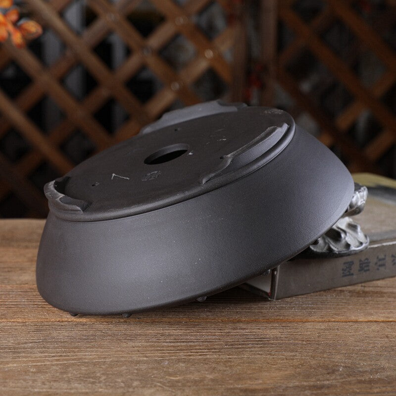 8.2 inch (21cm) Mid-Sized Flared Studded Round Traditional Unglazed Bonsai Pot Upside Down View