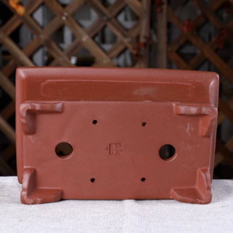8.2 inch (21cm) Mid-Sized Traditional Rectangular Unglazed Raised Cloud Feet Bonsai Pot Bottom View