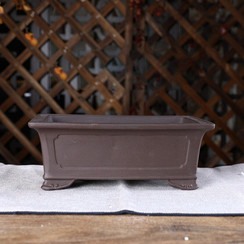 8.2 inch (21cm) Mid-Sized Traditional Rectangular Unglazed Raised Cloud Feet Bonsai Pot Coffee Color