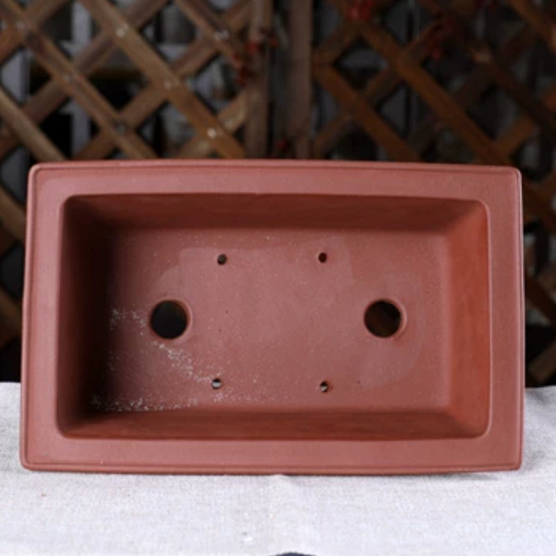 8.2 inch (21cm) Mid-Sized Traditional Rectangular Unglazed Raised Cloud Feet Bonsai Pot Inner View