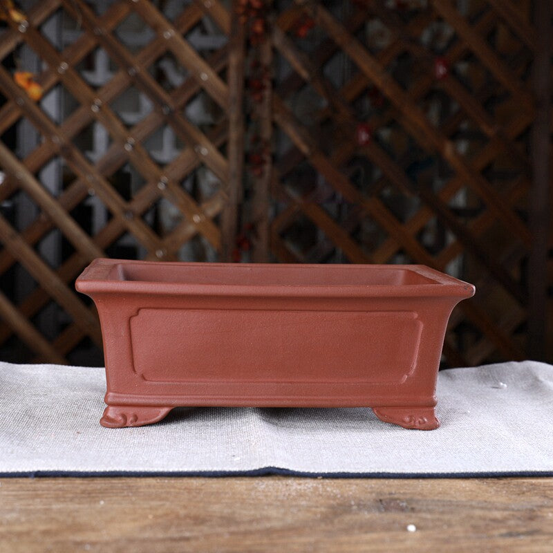 8.2 inch (21cm) Mid-Sized Traditional Rectangular Unglazed Raised Cloud Feet Bonsai Pot Orange Color