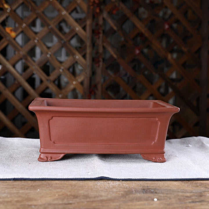 8.2 inch (21cm) Mid-Sized Traditional Rectangular Unglazed Raised Cloud Feet Bonsai Pot Orange Color