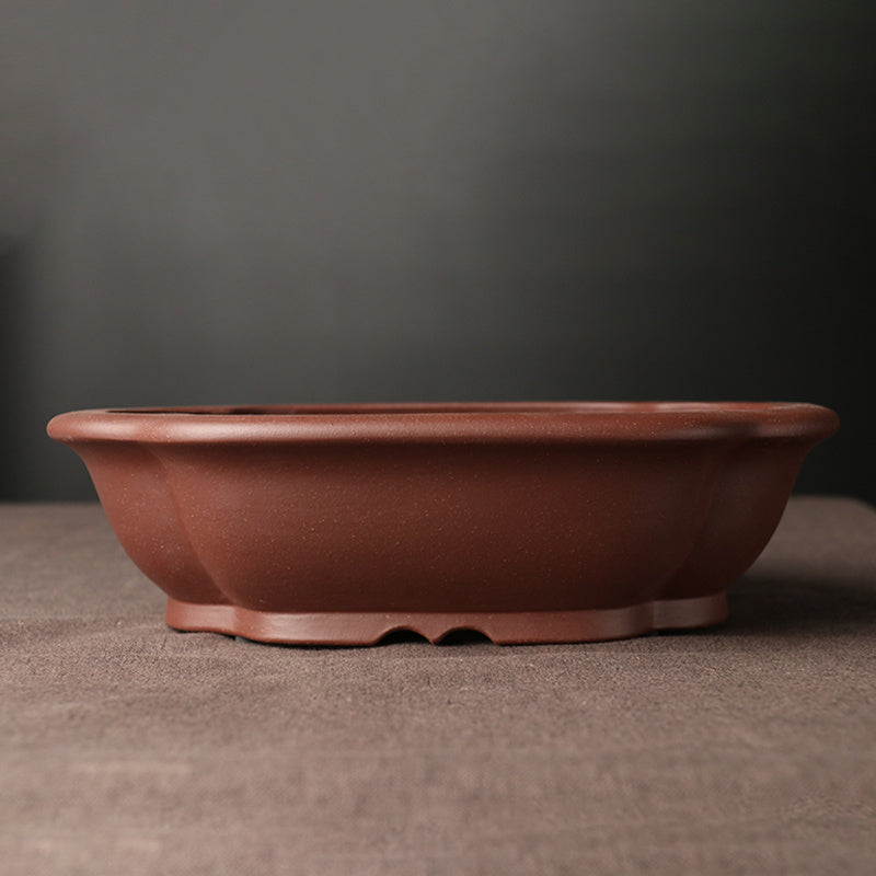 8.2 inch (21cm) Premium Unglazed Bonsai Pot w Scalloped Contours
