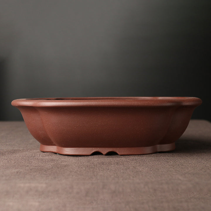 8.2 inch (21cm) Premium Unglazed Bonsai Pot w Scalloped Contours