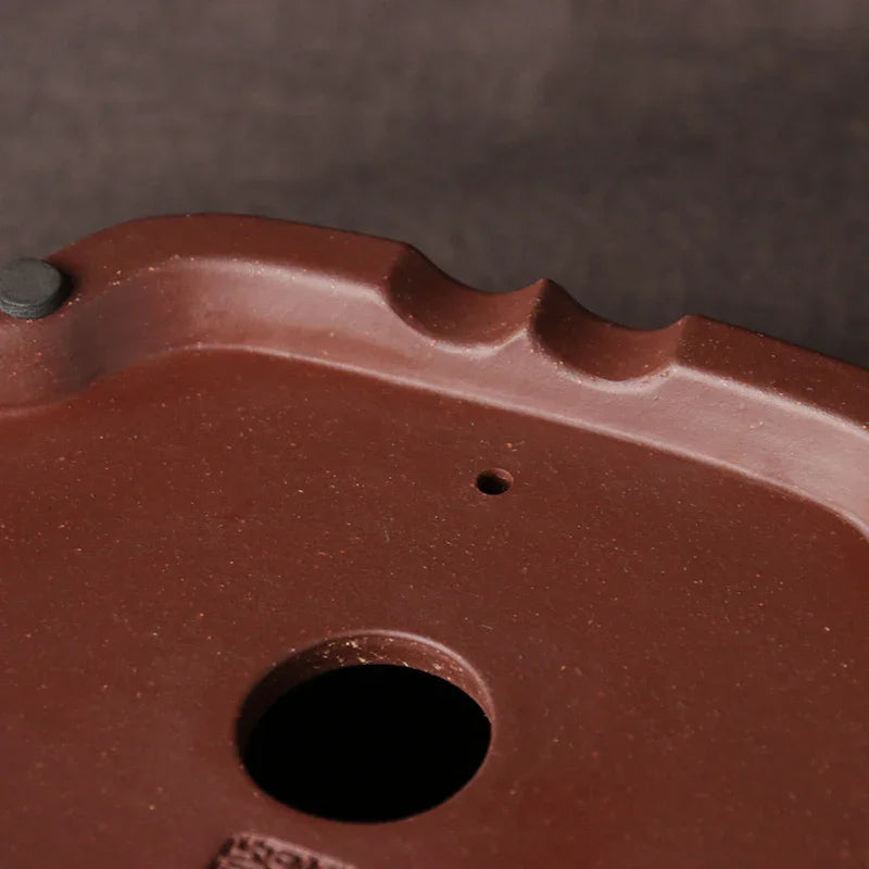 8.2 inch (21cm) Premium Unglazed Bonsai Pot w Scalloped Contours Bottom View Close Shot