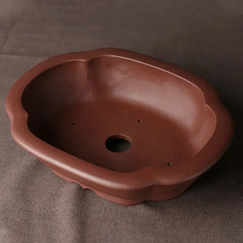 8.2 inch (21cm) Premium Unglazed Bonsai Pot w Scalloped Contours Inner View