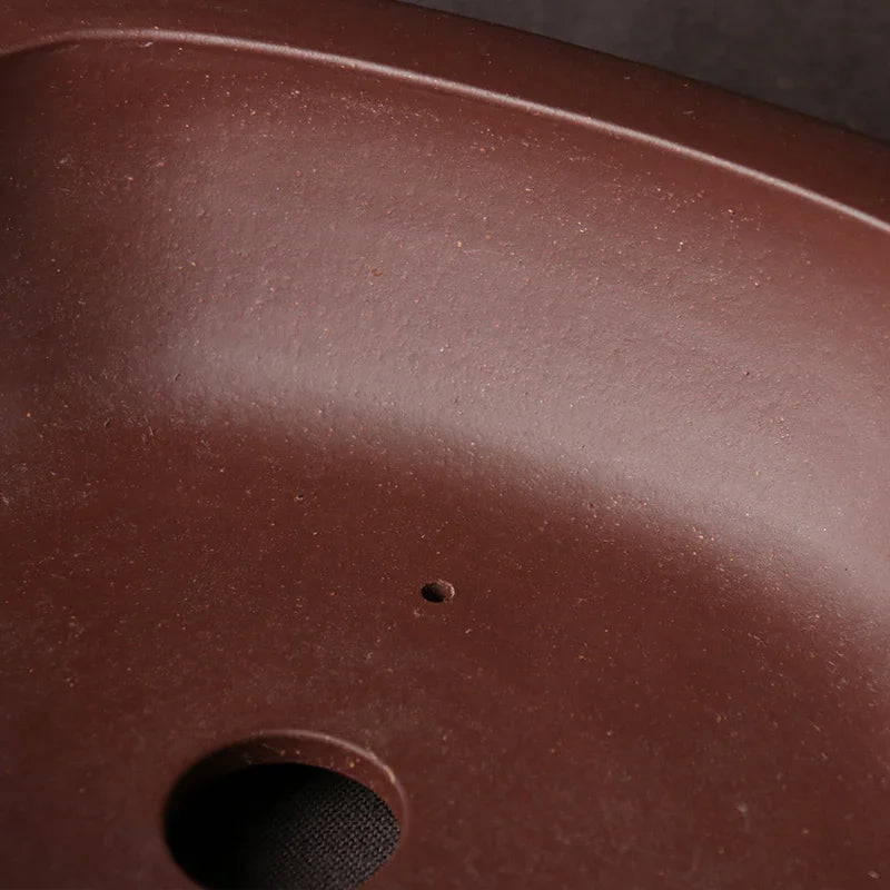 8.2 inch (21cm) Premium Unglazed Bonsai Pot w Scalloped Contours Inner View Close Shot