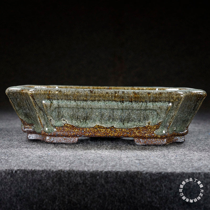8.3 inch (21.3cm) Corner-Cut Flared Rectangular Multi-Color Dazhenghe Kiln Jun Glaze Bonsai Pot