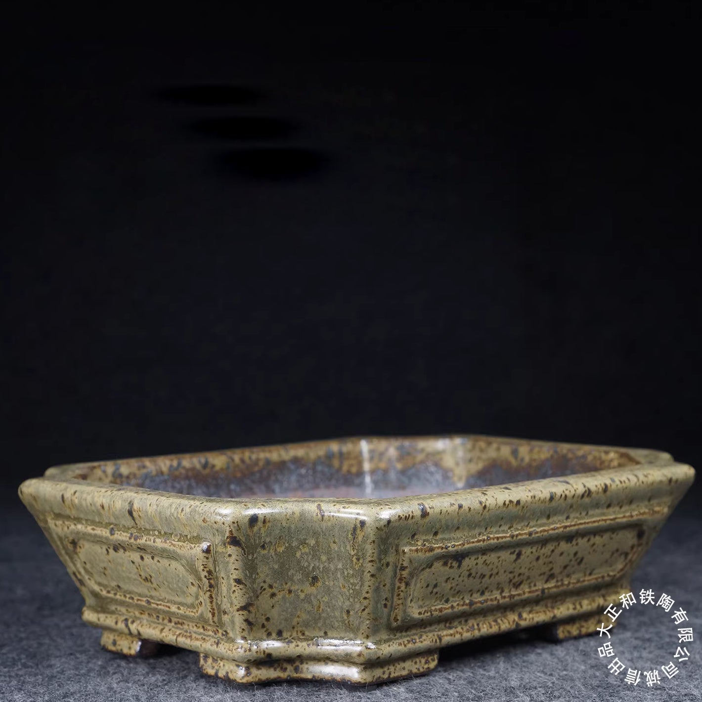 8.3 inch (21.3cm) Rectangular Yixing Dazhenghe Kiln Glazed Multi Tone Bonsai Pot Corner View