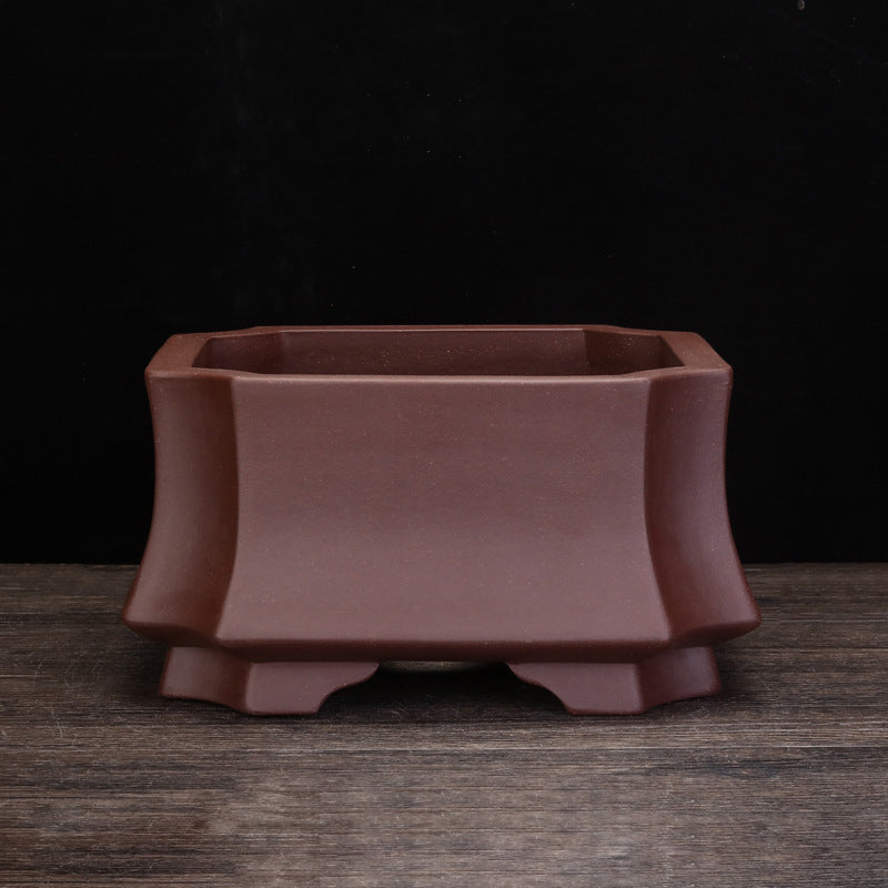 8.3 inch (21cm) Wide 4 inch (10.8cm) Deep Waisted Square Corner-Cut Semi-Cascade Bonsai Pot