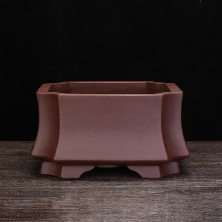 8.3 inch (21cm) Wide 4 inch (10.8cm) Deep Waisted Square Corner-Cut Semi-Cascade Bonsai Pot