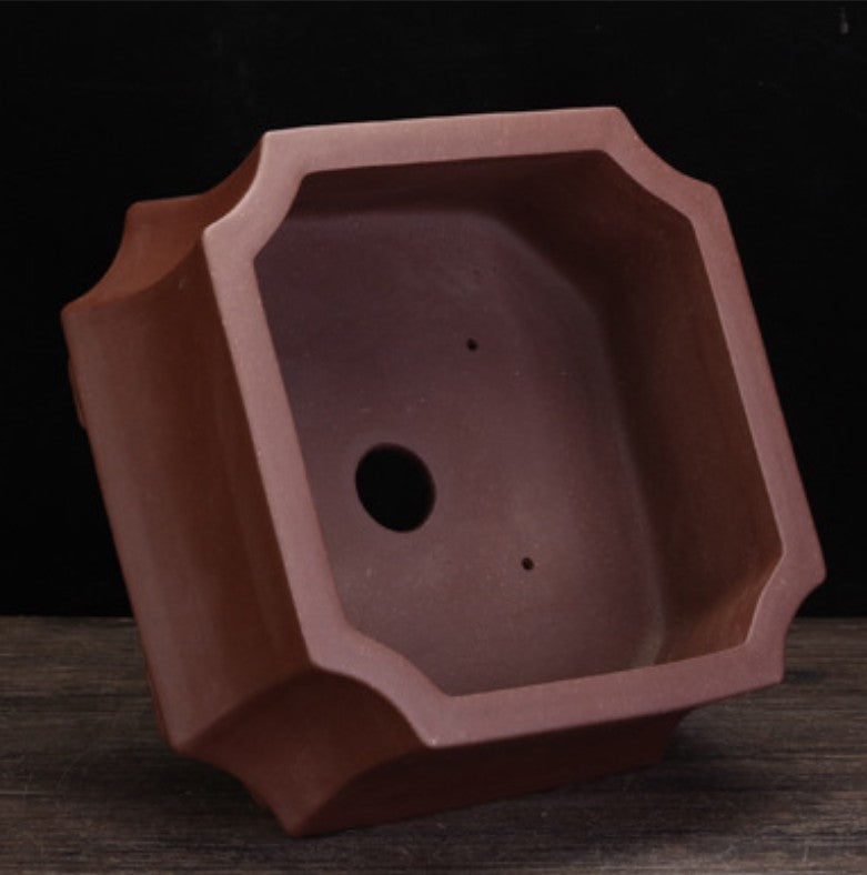 8.3 inch (21cm) Wide 4 inch (10.8cm) Deep Waisted Square Corner-Cut Semi-Cascade Bonsai Pot Inner View