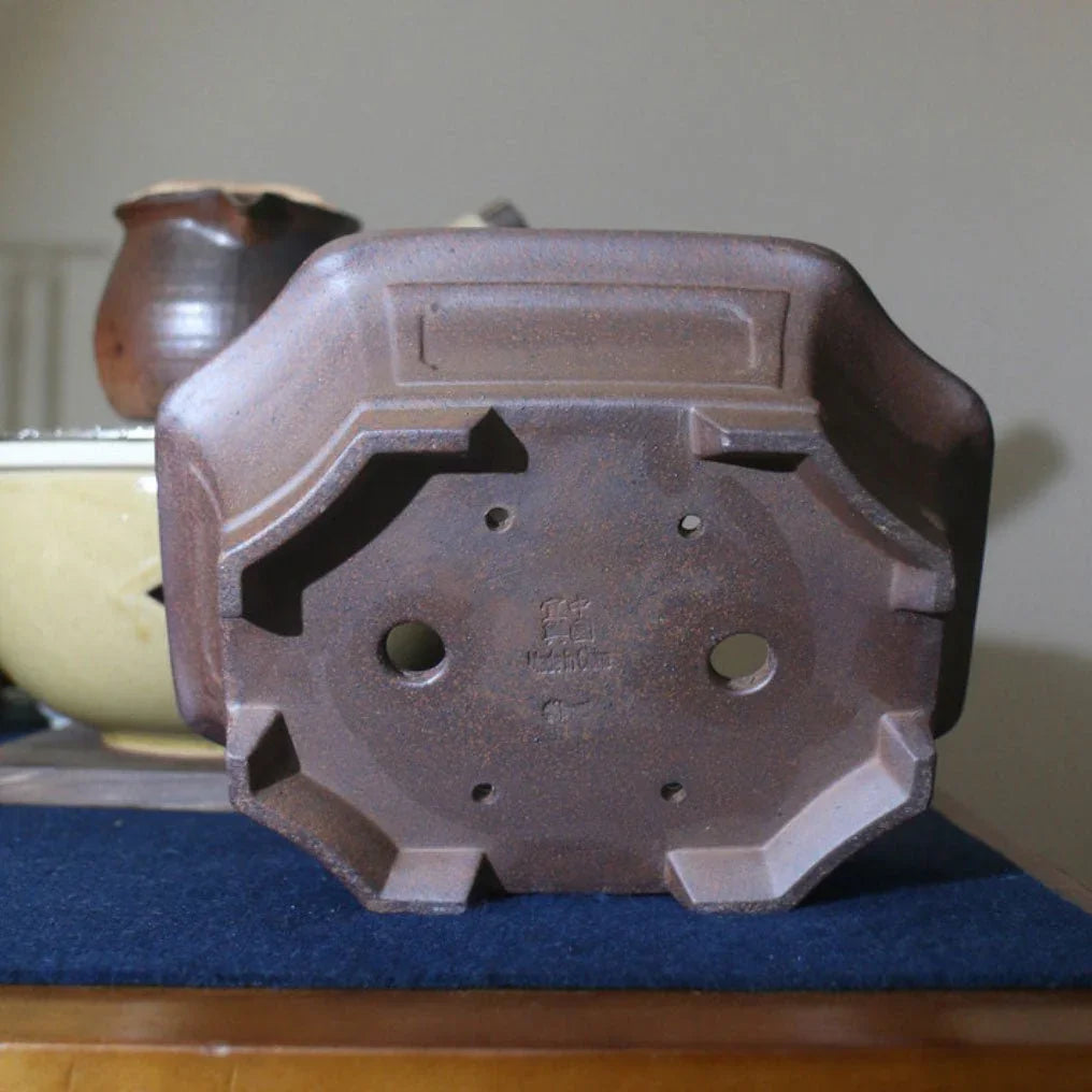 8.4" (21.5cm) Rectangular Rustic Finish Handmade Bonsai Pot Bottom View