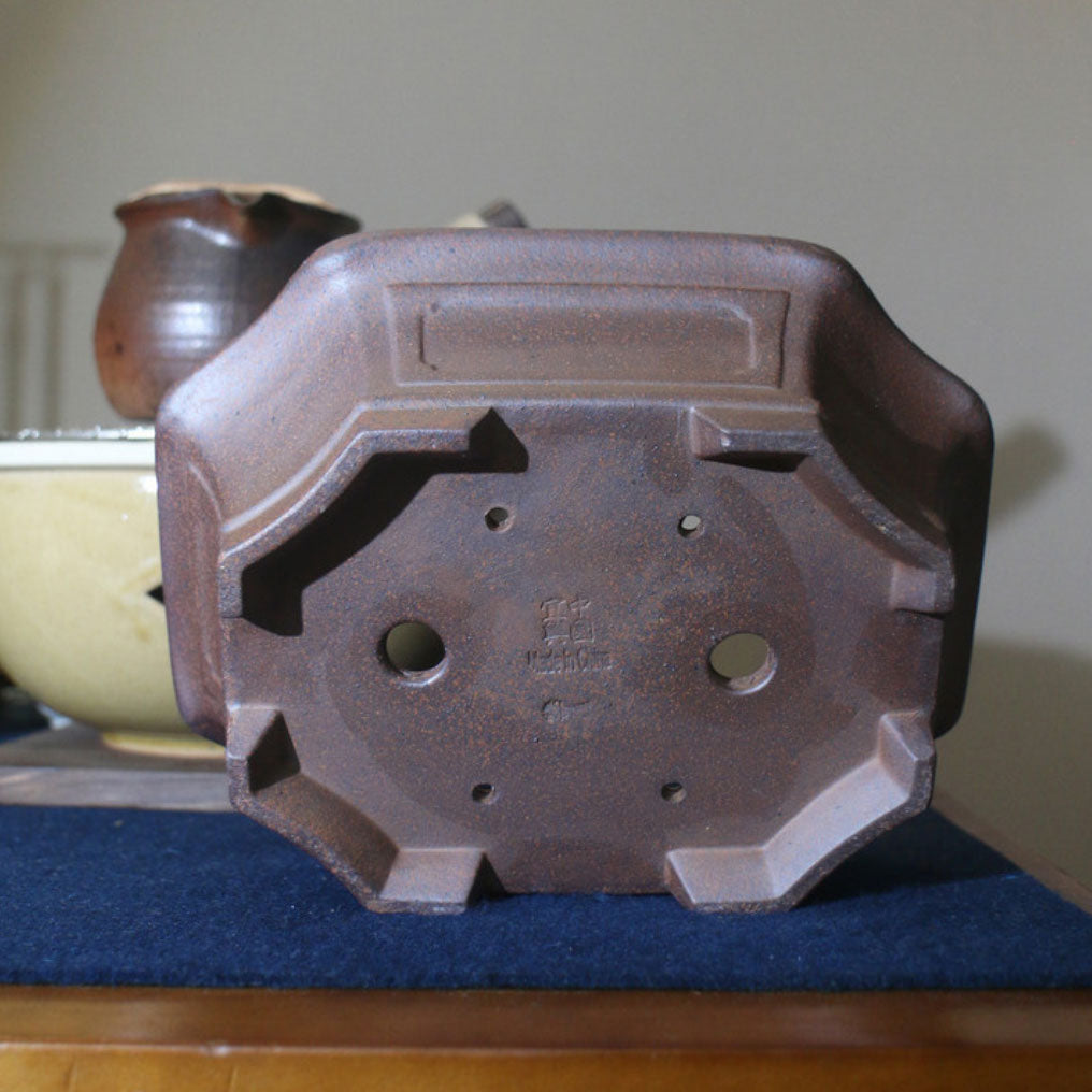8.4" (21.5cm) Rectangular Rustic Finish Handmade Bonsai Pot Bottom View
