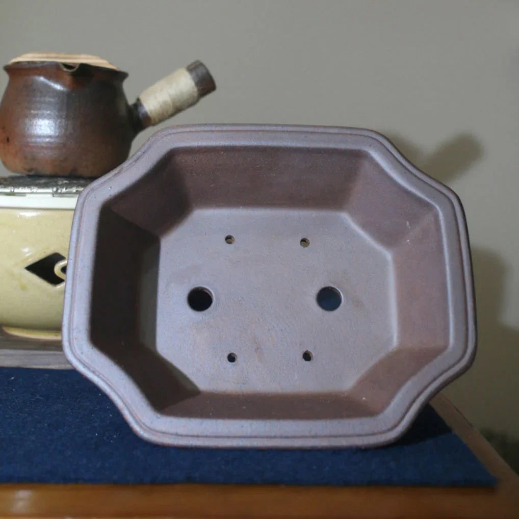8.4" (21.5cm) Rectangular Rustic Finish Handmade Bonsai Pot Inner View