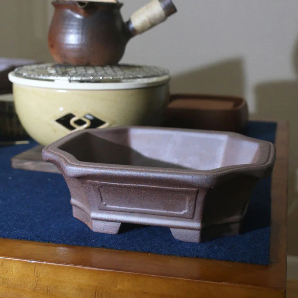 8.4" (21.5cm) Rectangular Rustic Finish Handmade Bonsai Pot Top View