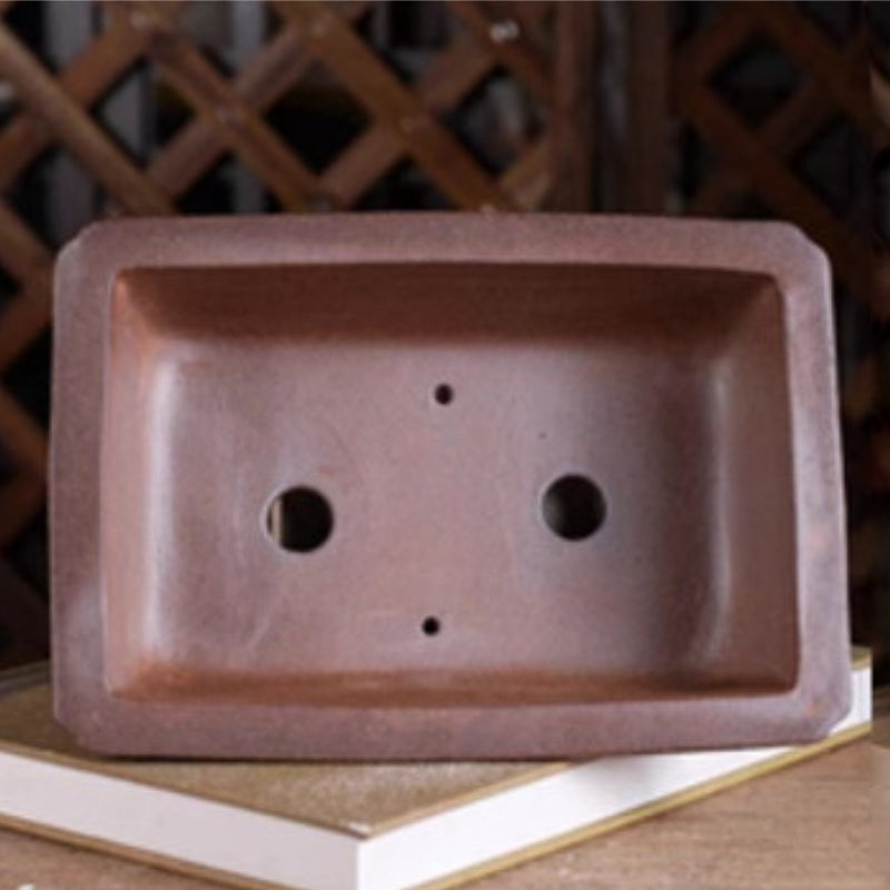 8.4 Inch (21.5cm) Large Rectangular Unglazed Bonsai Pot Inner View