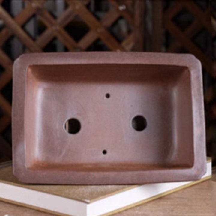 8.4 Inch (21.5cm) Large Rectangular Unglazed Bonsai Pot Inner View