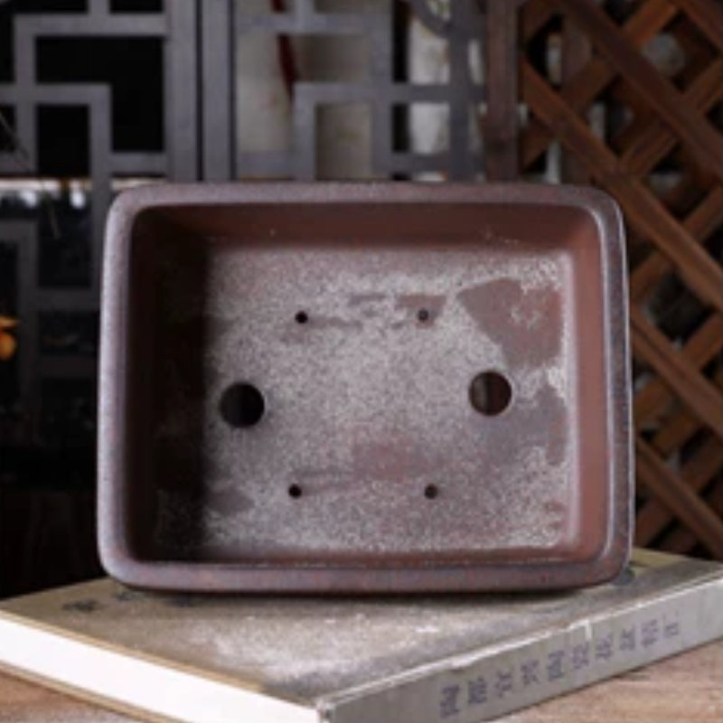 8.4 Inch (21.5cm) Large Rectangular Wood-Fired Unglazed Soft-Curve Bonsai Pot Inner View