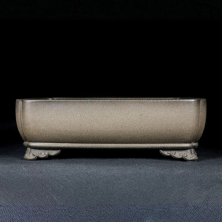 8.4 inch (21.5cm) Indented Corner Rectangular Raised Cloud Feet Beige Premium Bonsai Pot