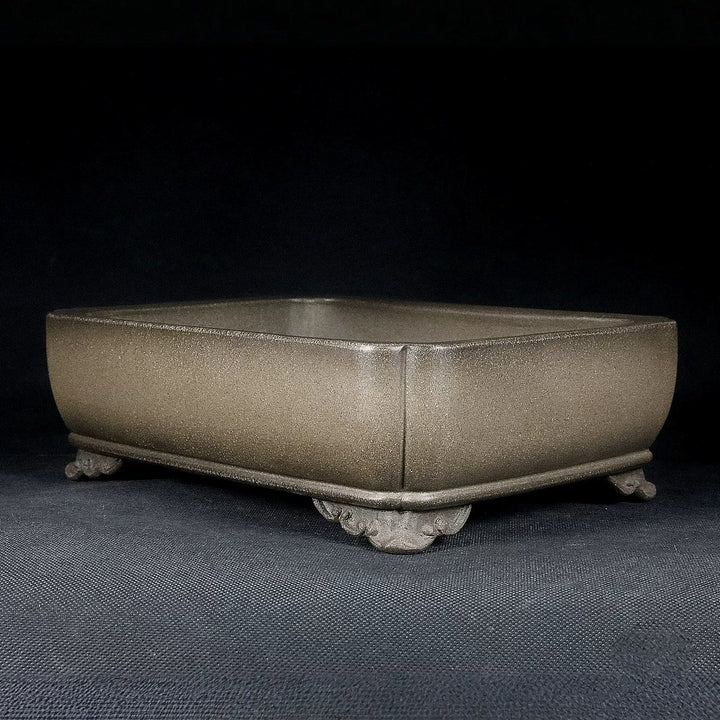 8.4 inch (21.5cm) Indented Corner Rectangular Raised Cloud Feet Beige Premium Bonsai Pot Corner View